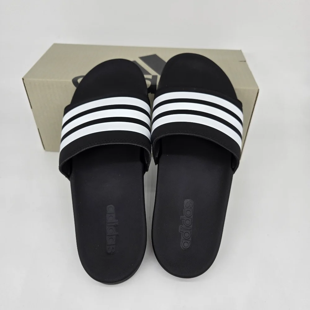 New adidas Adilette Comfort Slides Black White Men's Shoes Size 10